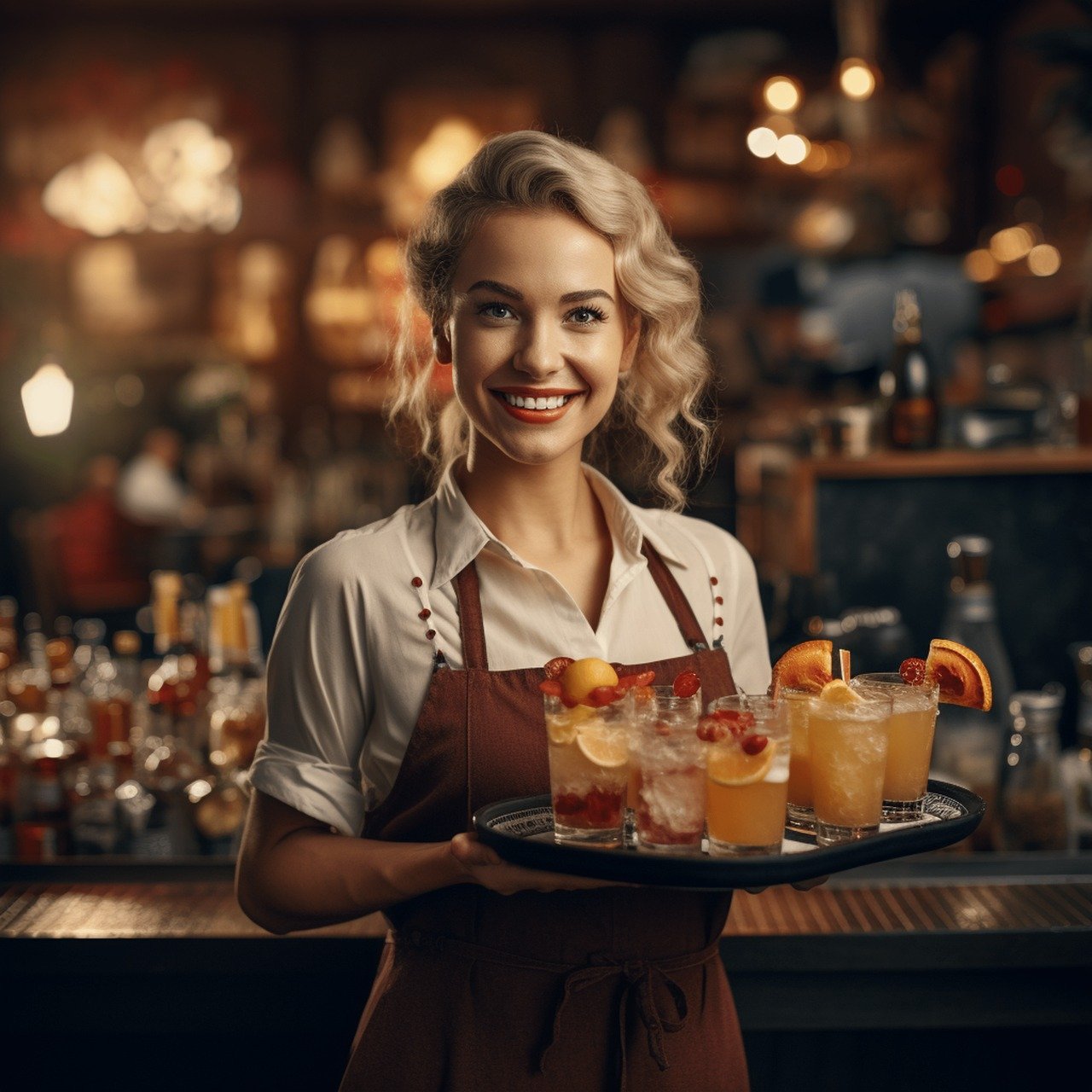 lady serving with smile